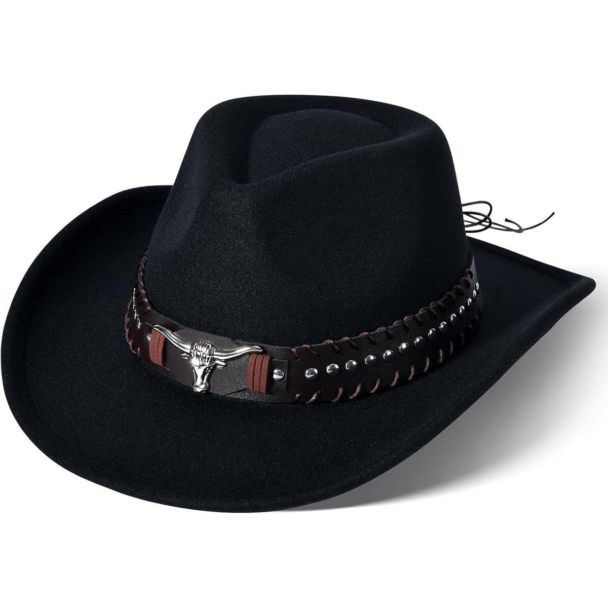 Cowboyhut mit Band und Metallakzenten in Lederoptik