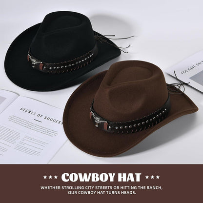 Cowboyhut mit Band und Metallakzenten in Lederoptik