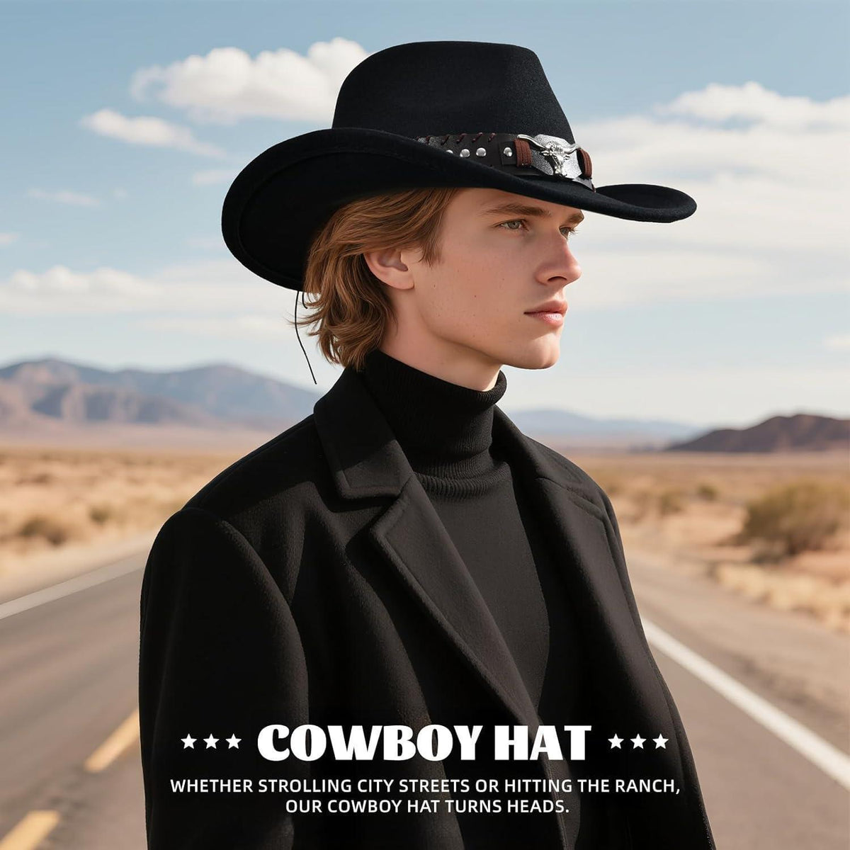 Cowboyhut mit Band und Metallakzenten in Lederoptik