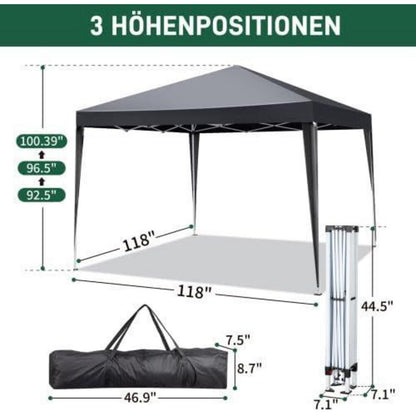 3x3m Gazebo mit 4 Wänden – Wasserdicht & UV-Schutz für Garten & Events