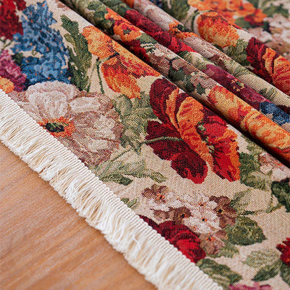 Vintage Blumen Tischdecke quadratisch mit Quasten – 140x140 cm