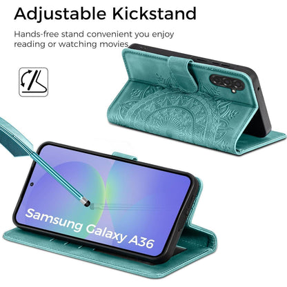 Hülle für Samsung Galaxy A36 5G mit Kartenfach, Grün in Lederoptik