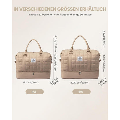 Reisetasche Damen Groß mit Schuhfach & Nassfach, Khaki