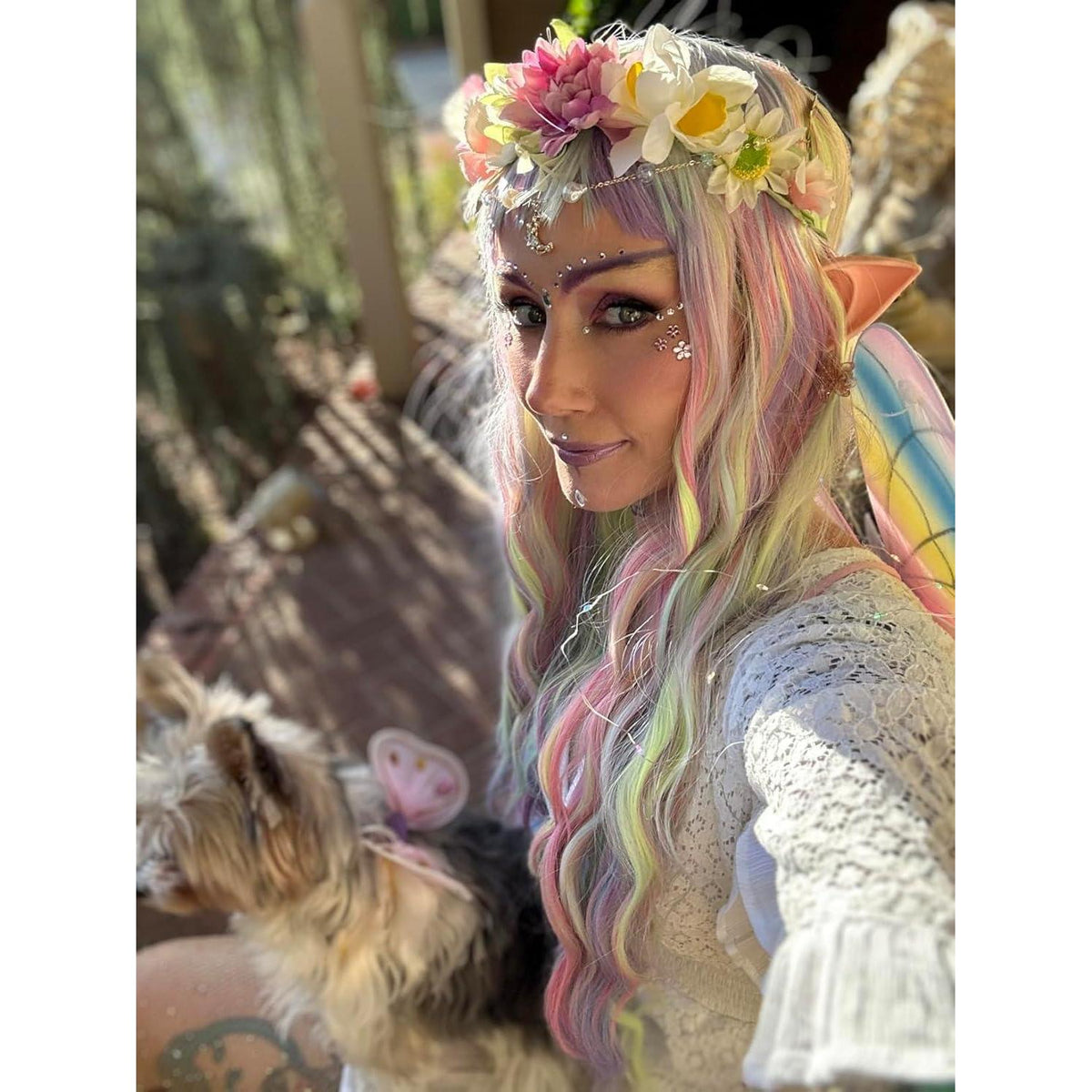 Lange Lockige Damen Perücke mit Pony – Ingwer Rot (Regenbogen)