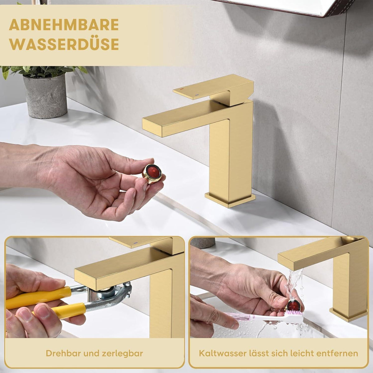 Badarmatur Gold – Waschtischarmatur mit Keramikventil