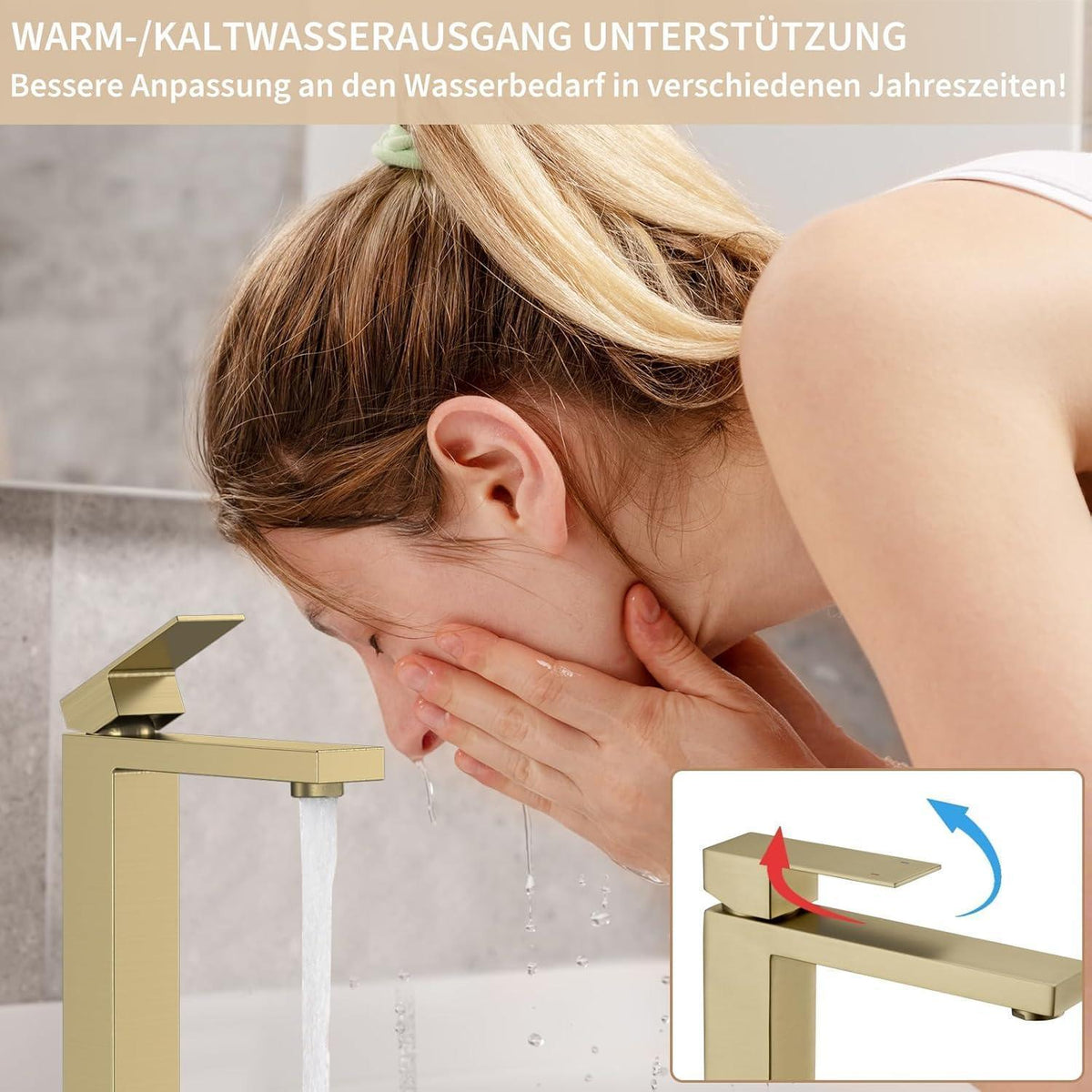Waschtischarmatur Bad Gold Hoch - Edelstahl Mischbatterie