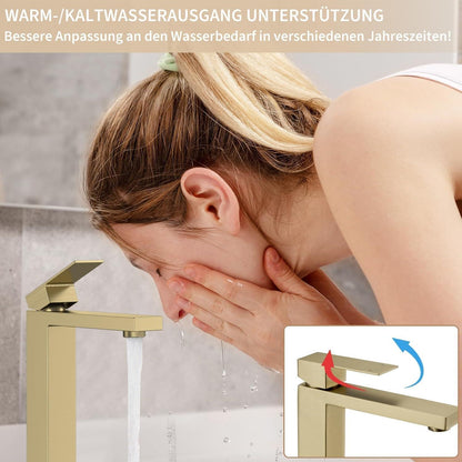 Waschtischarmatur Bad Gold Hoch - Edelstahl Mischbatterie