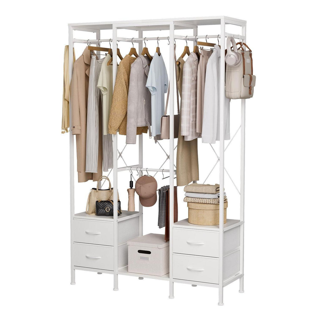 Offener Kleiderständer mit Schubladen – Weiß