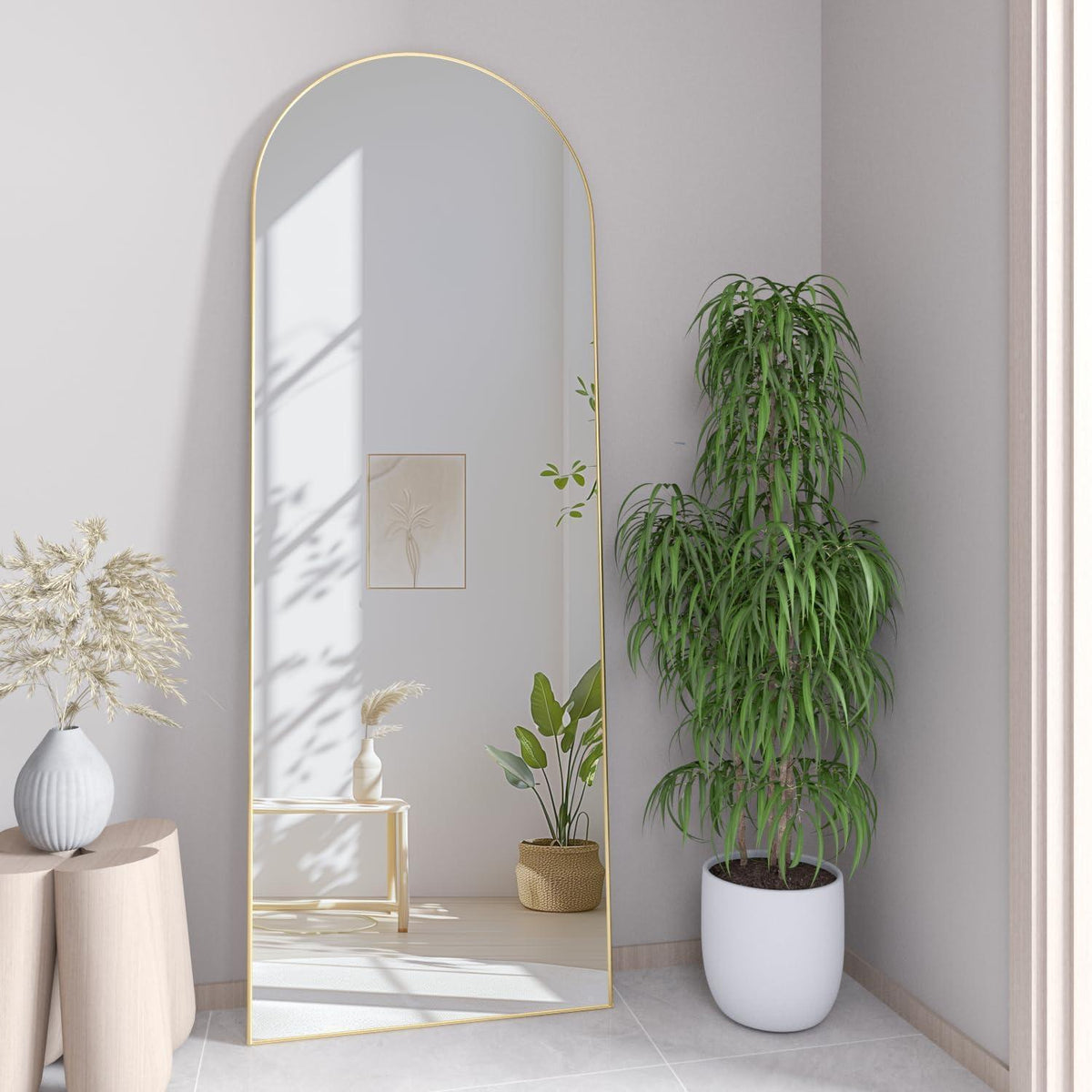 Goldener Bogen-Bodenspiegel 142x40cm – Stand- & Wandspiegel