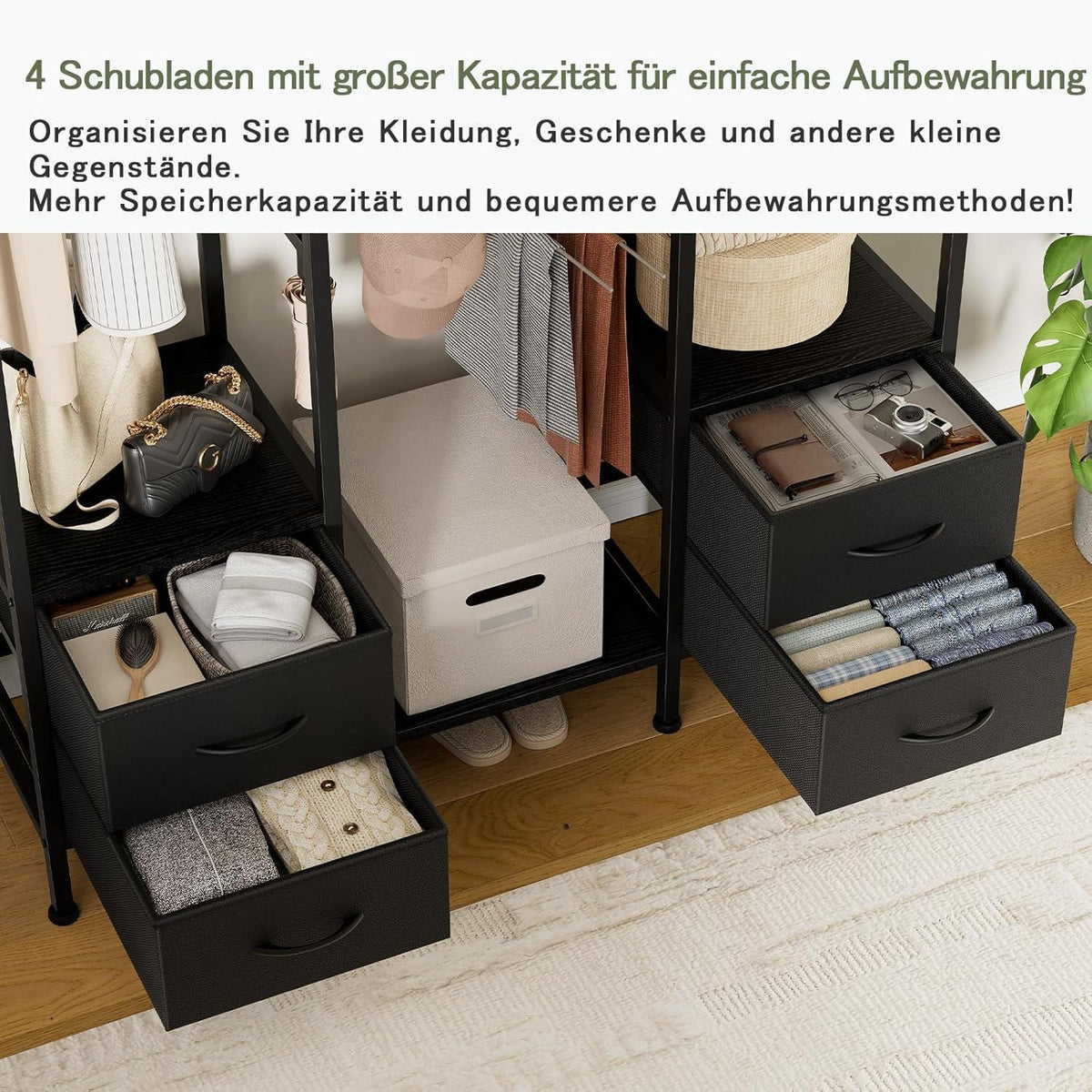 Offener Kleiderständer mit Schubladen – Schwarz