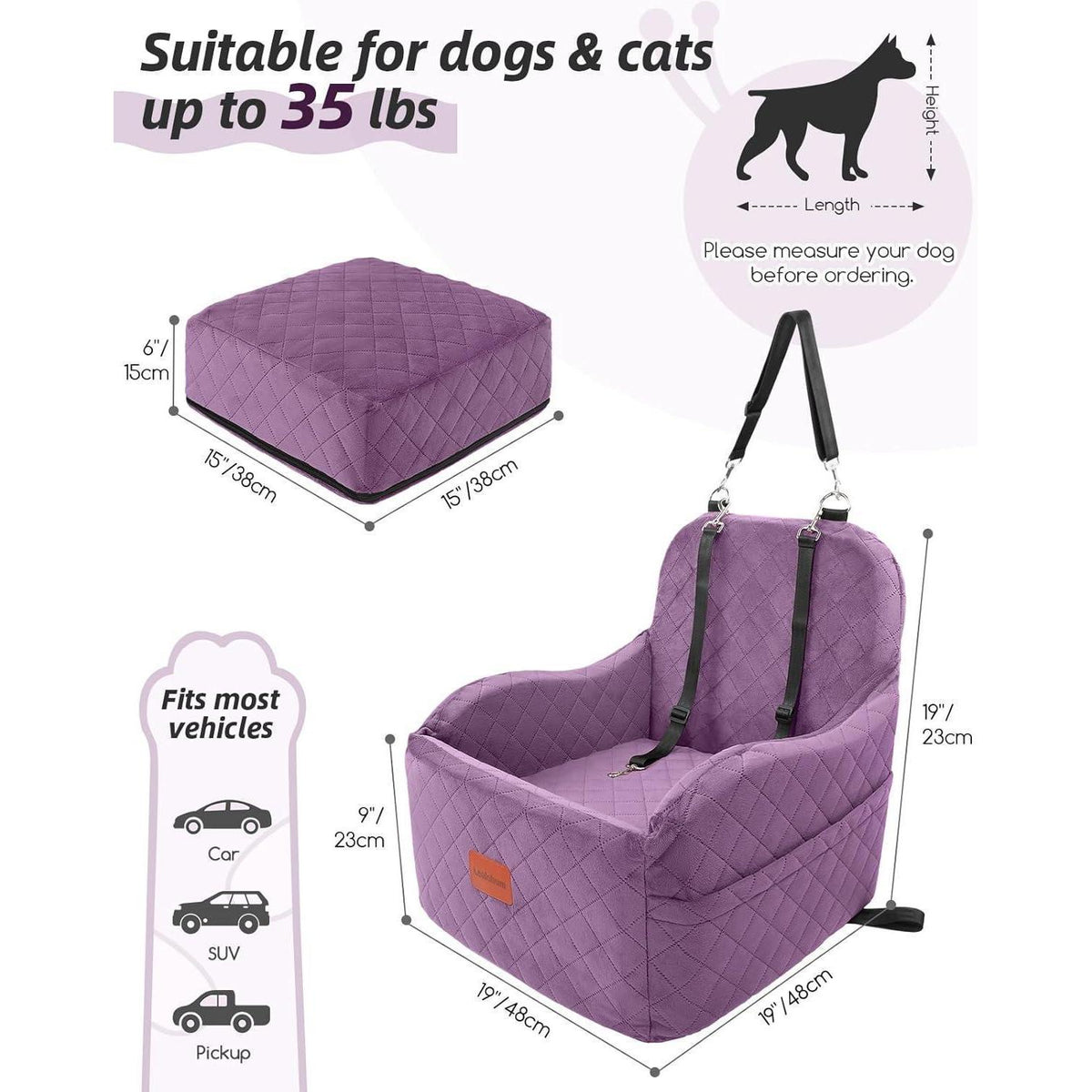 Hunde-Autositz Purple Medium mit Leinen