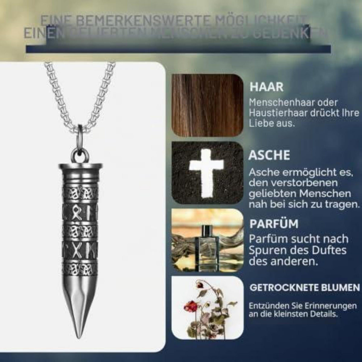 Herren Wikinger Halskette mit Patronenhülse & Runen