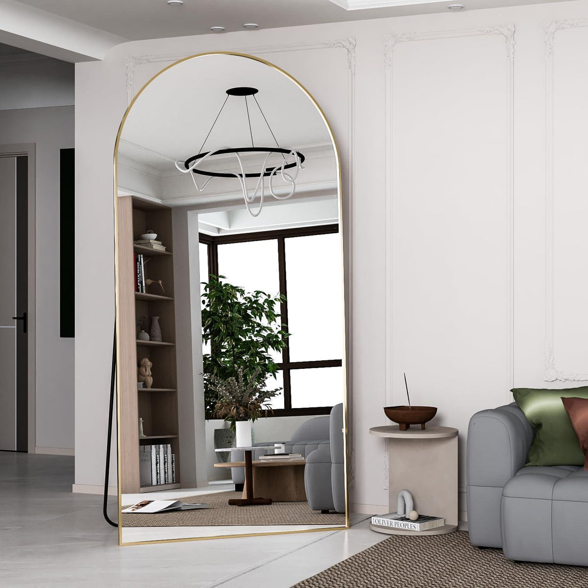 Gewölbter Ganzkörper Spiegel 193x86cm Gold – Stehend & Wandmontage