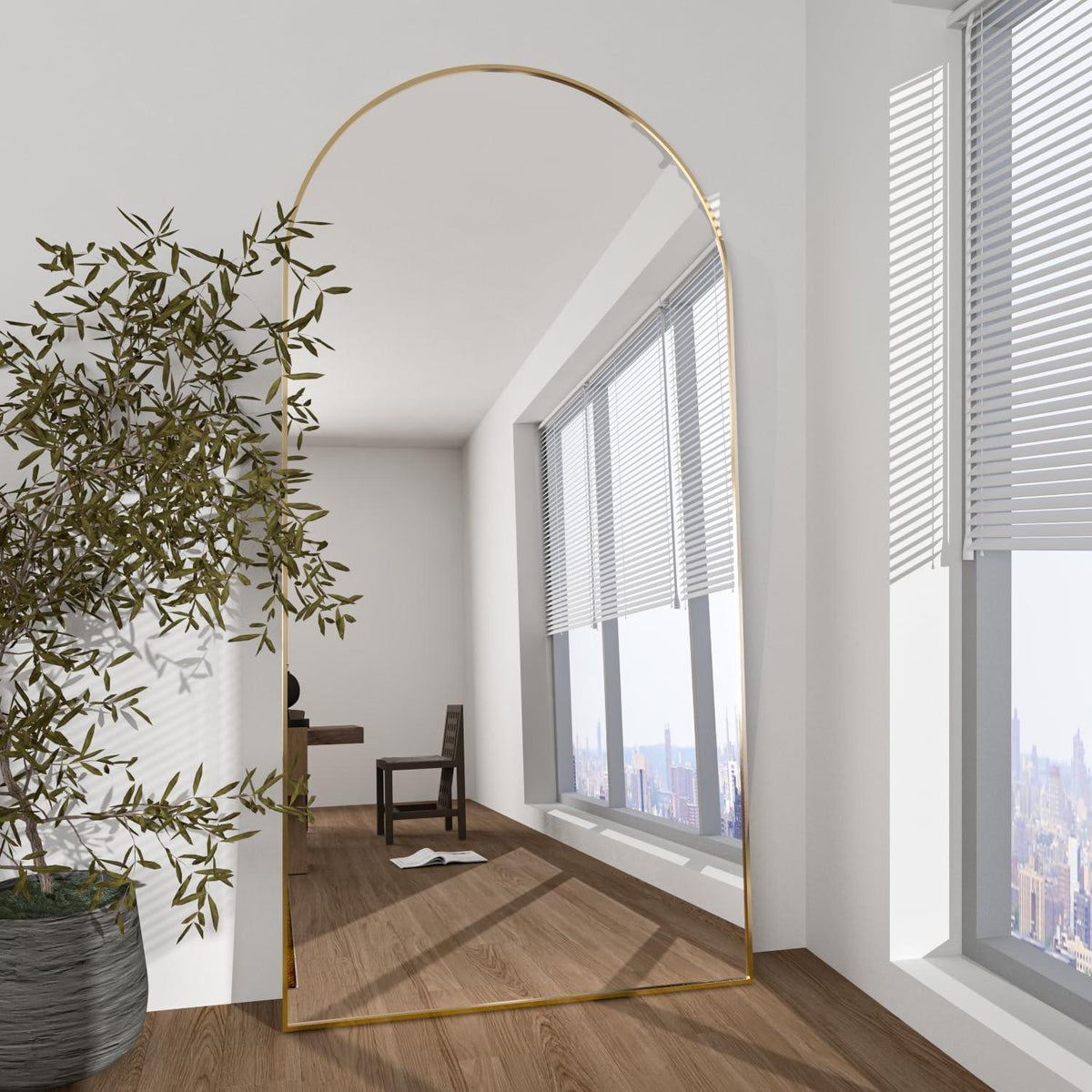 Gewölbter Ganzkörper Spiegel 193x86cm Gold – Stehend & Wandmontage