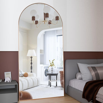 Gewölbter Ganzkörper Spiegel 193x86cm Gold – Stehend & Wandmontage