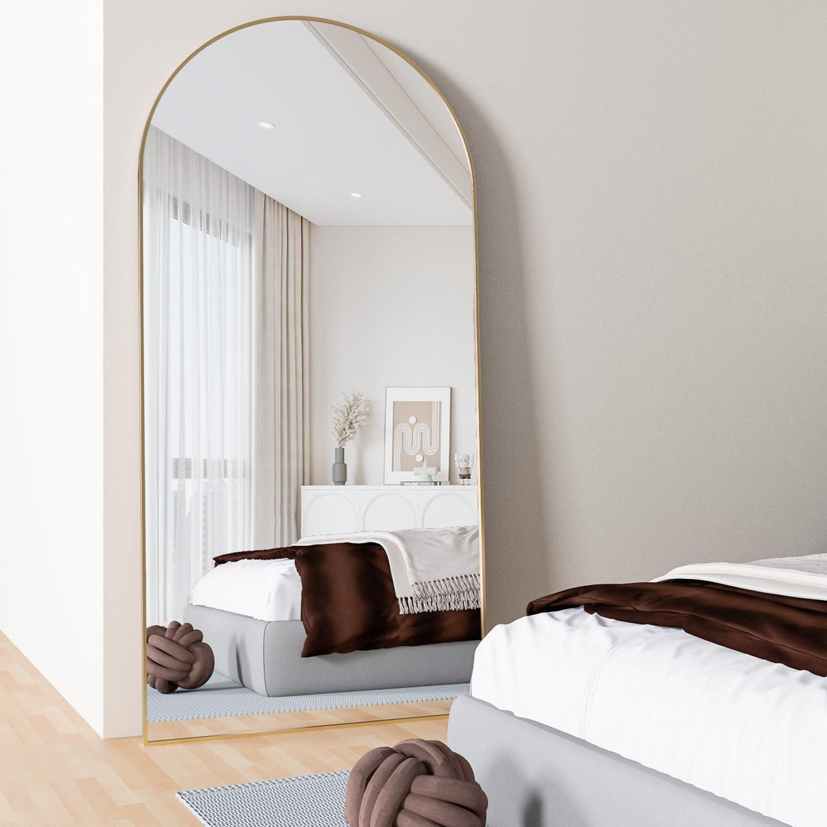 Gewölbter Ganzkörper Spiegel 193x86cm Gold – Stehend & Wandmontage