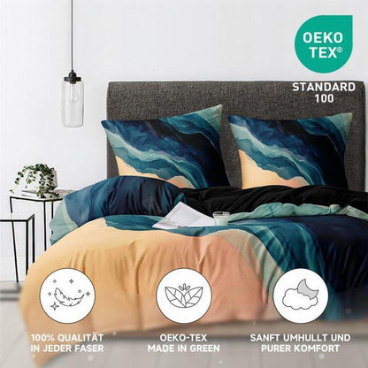 3D Marmor Bettwäsche Dunkelblau 200x200cm | Luxus Bettbezug Set