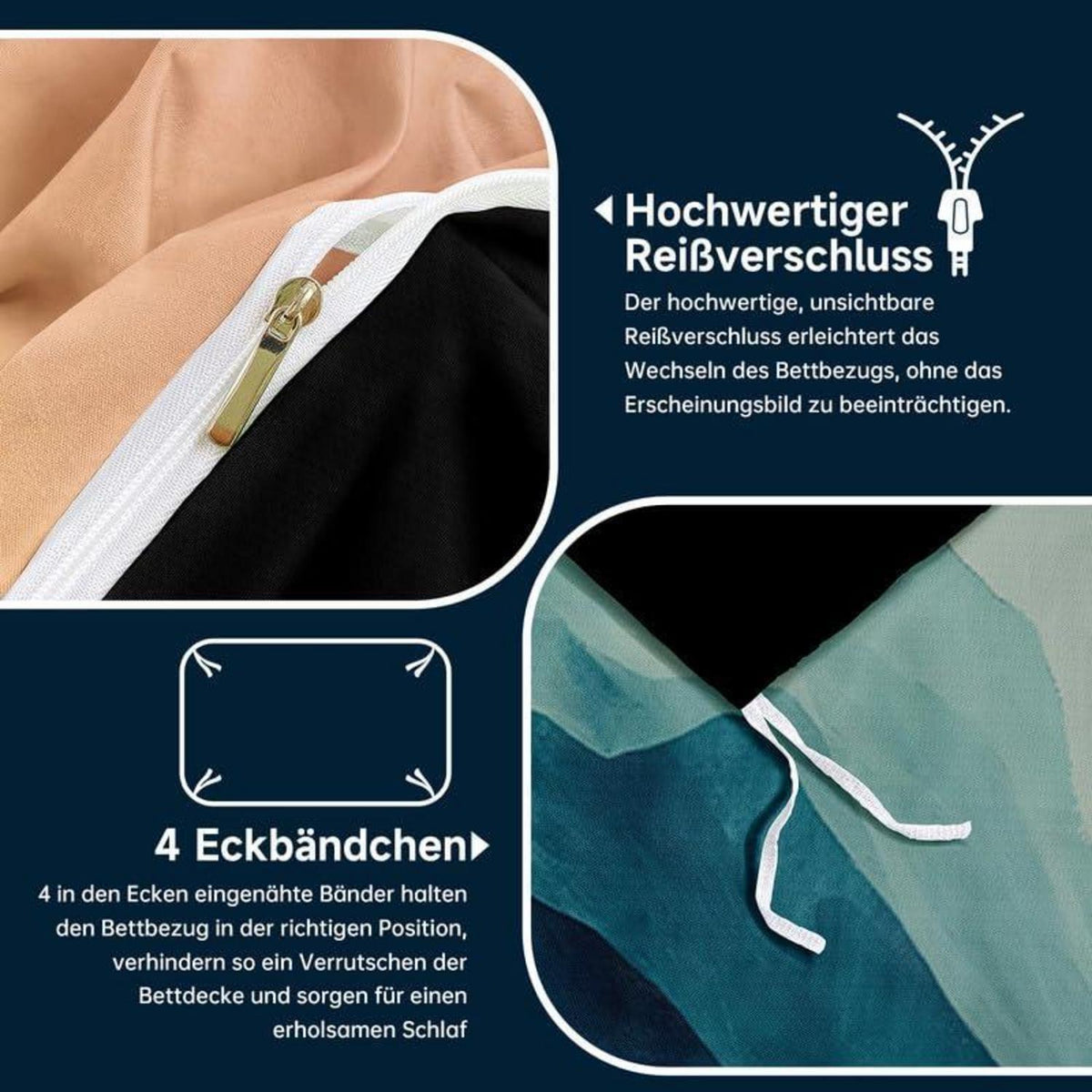 3D Marmor Bettwäsche Dunkelblau 200x200cm | Luxus Bettbezug Set