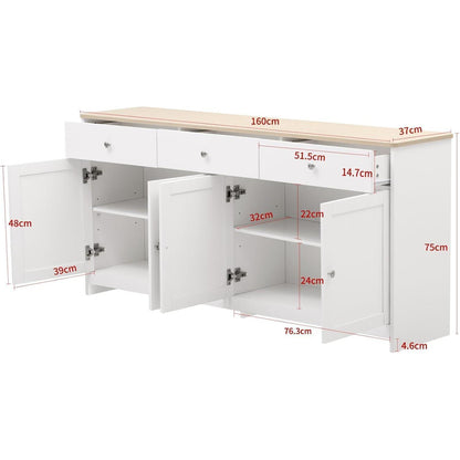 Weißes Sideboard mit 3 Schubladen & 4 Türen – 160cm