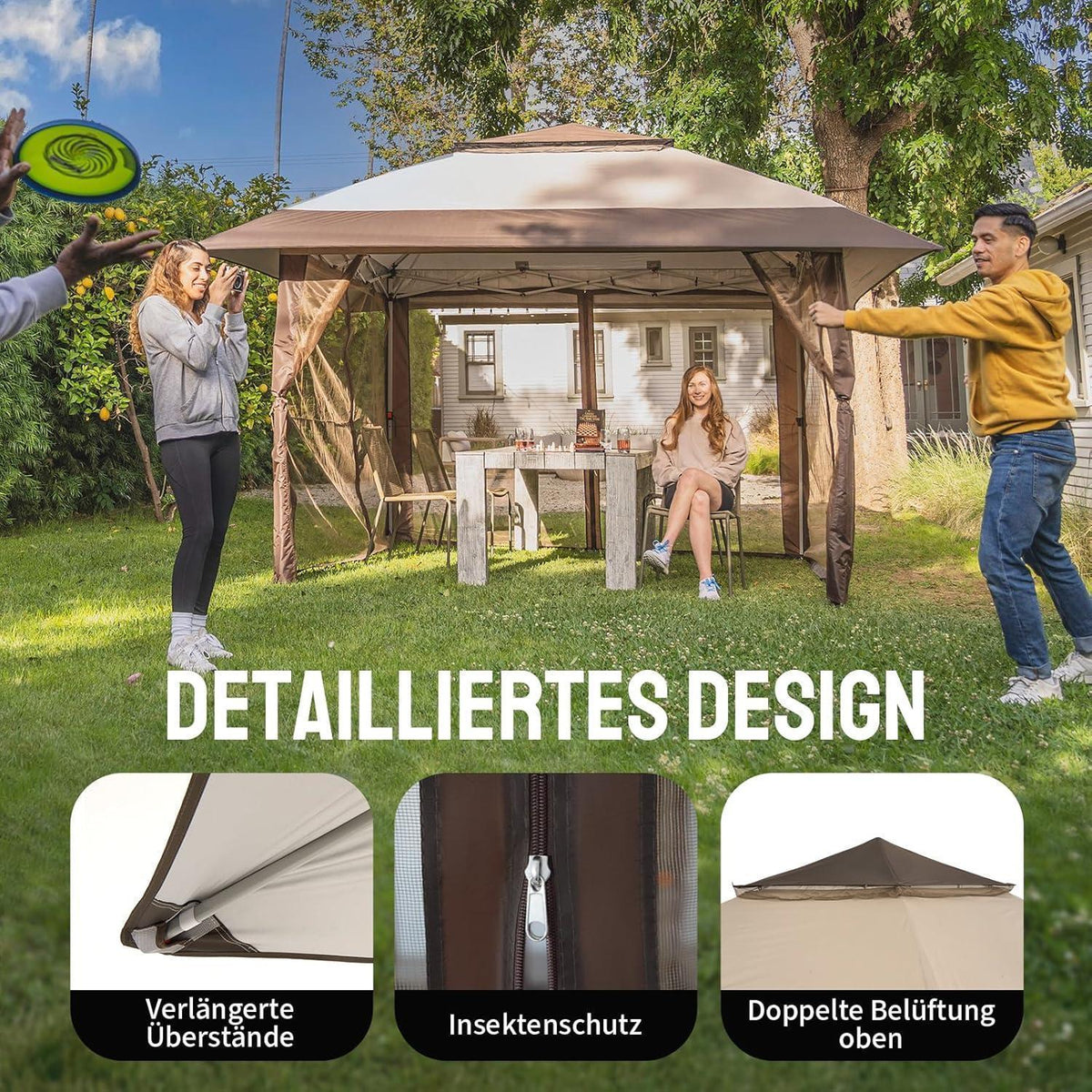 Crown Shades 4x4m Pop-up Pavillon wasserdicht mit Moskitonetz