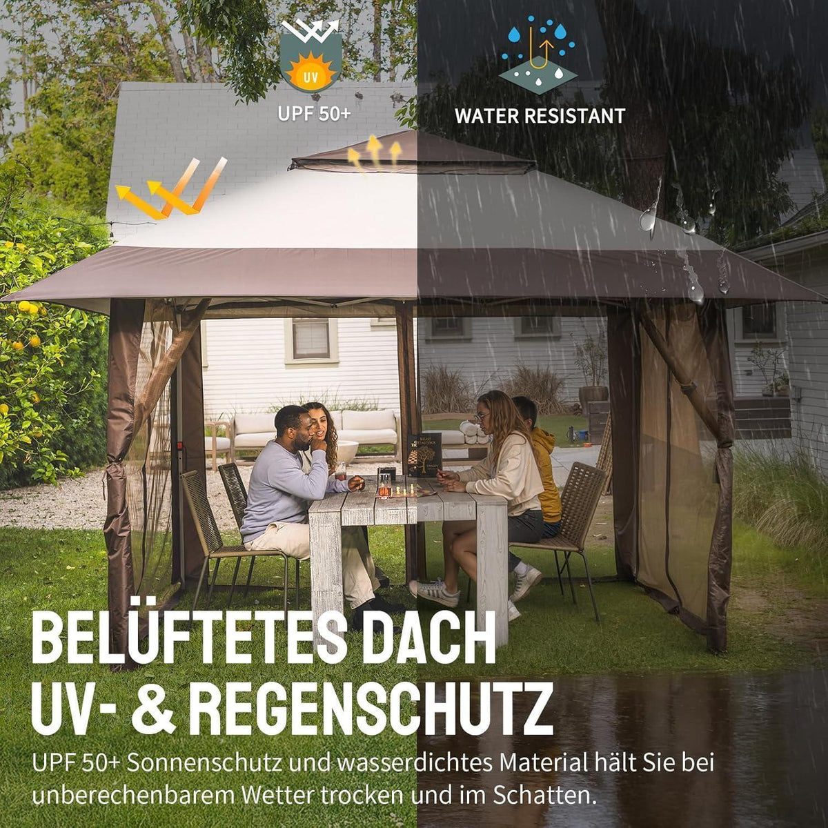 Crown Shades 4x4m Pop-up Pavillon wasserdicht mit Moskitonetz