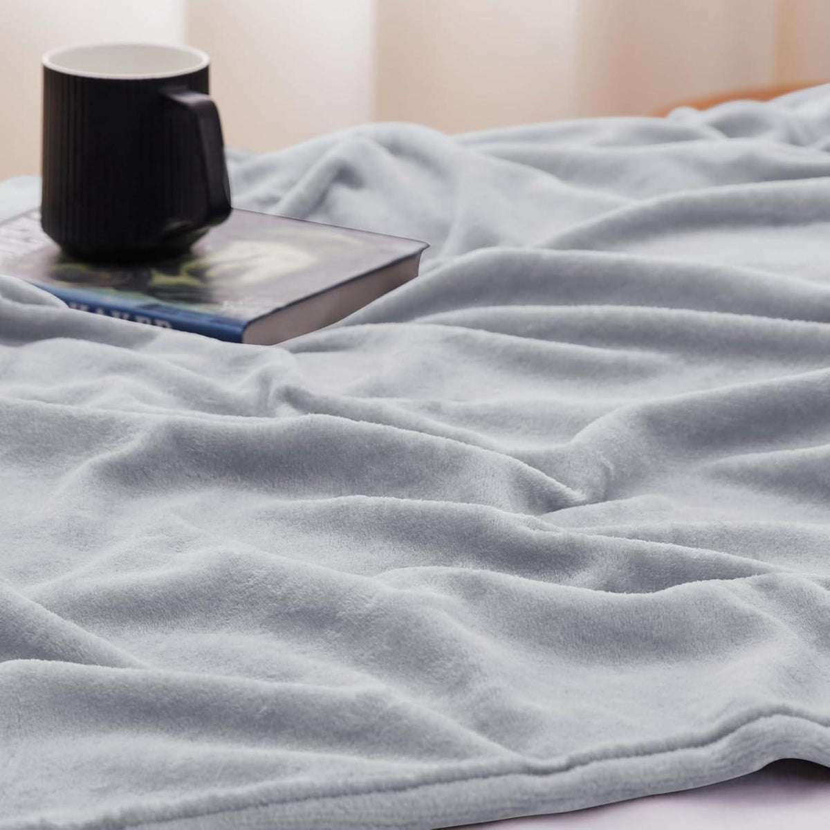 Kuscheldecke Flanell 220x240 cm Hellgrau für 4 Jahreszeiten