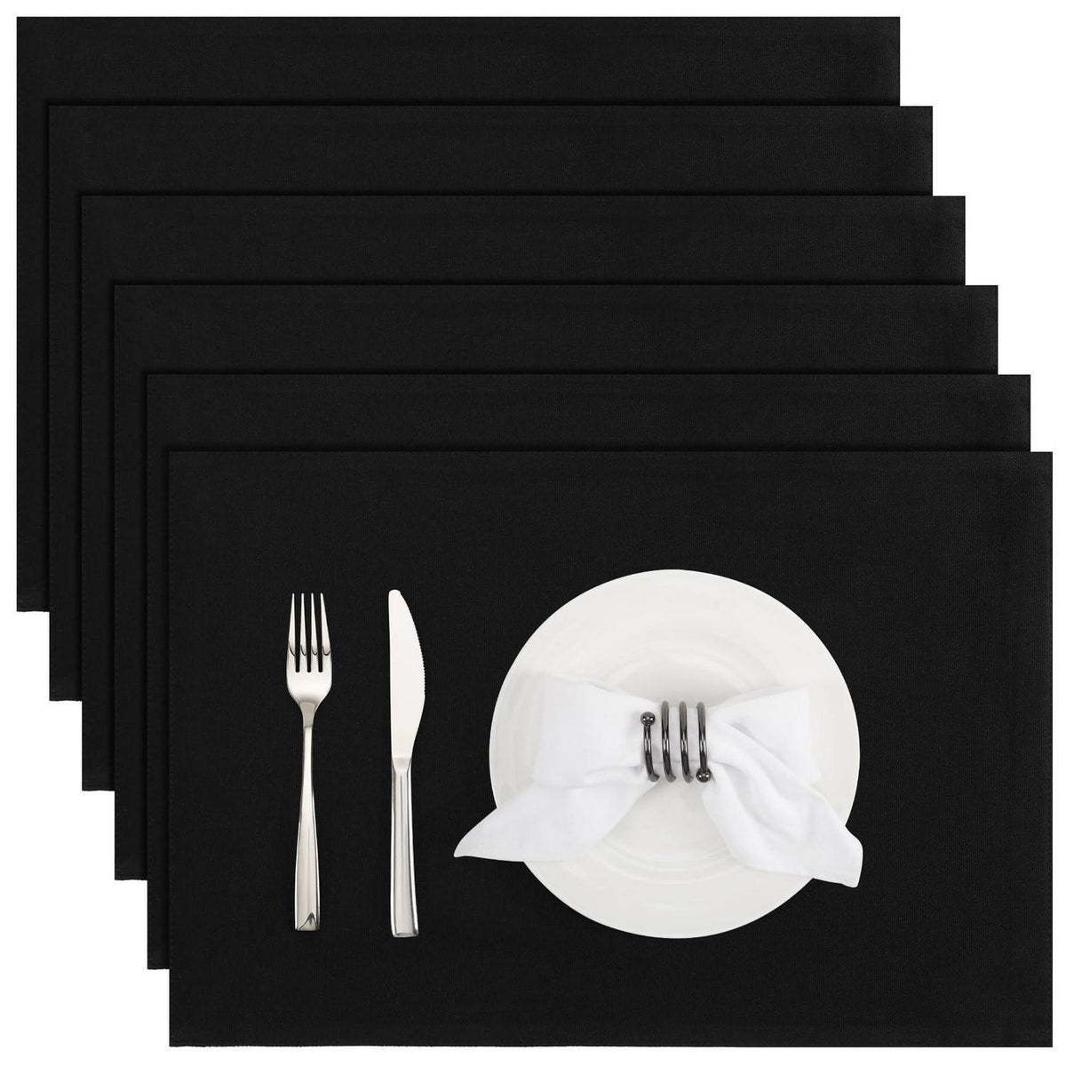 Abwaschbare Tischsets 6er Set Schwarz Rechteckig
