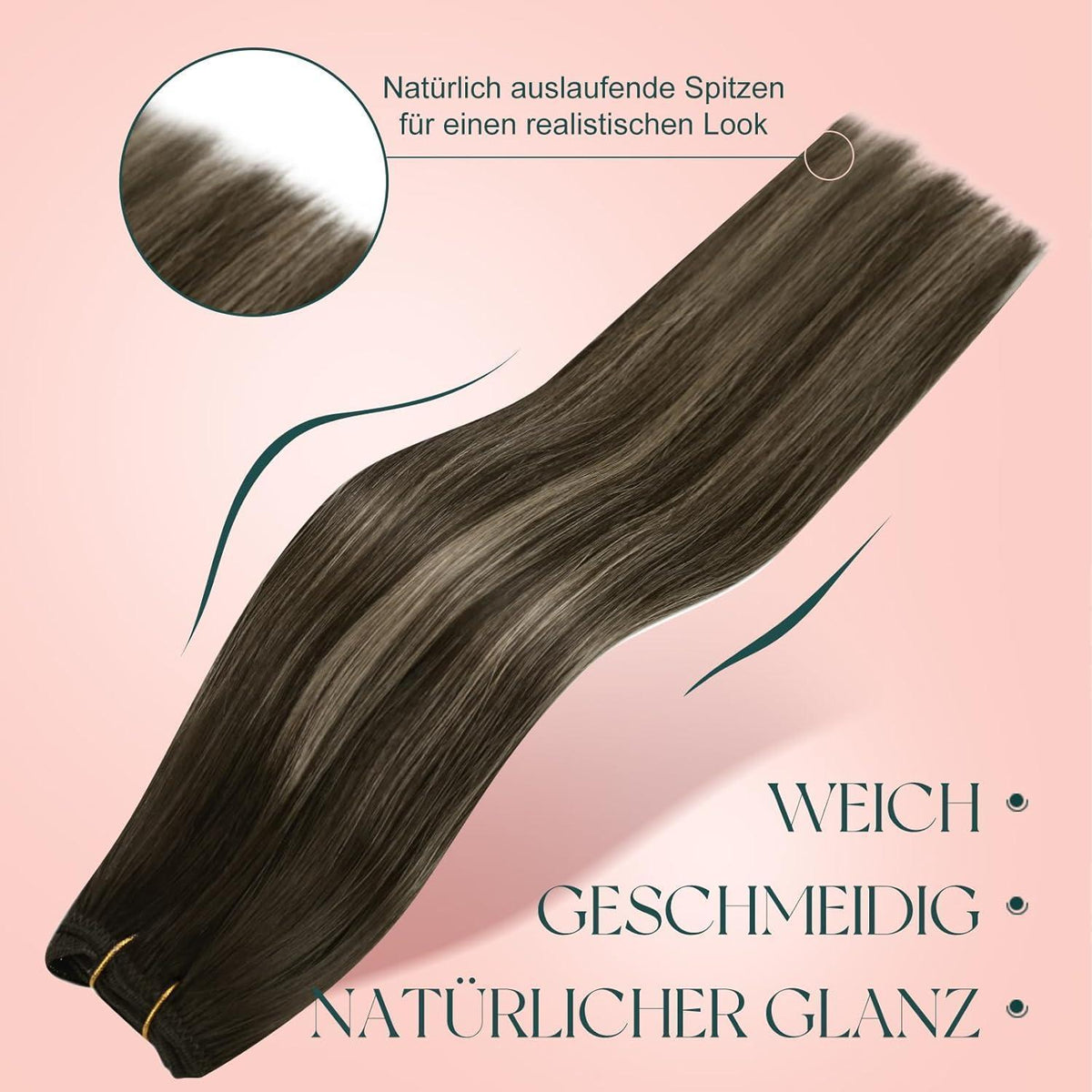 Echthaar Tressen Ombre Braun – Remy Haarverlängerung 45cm