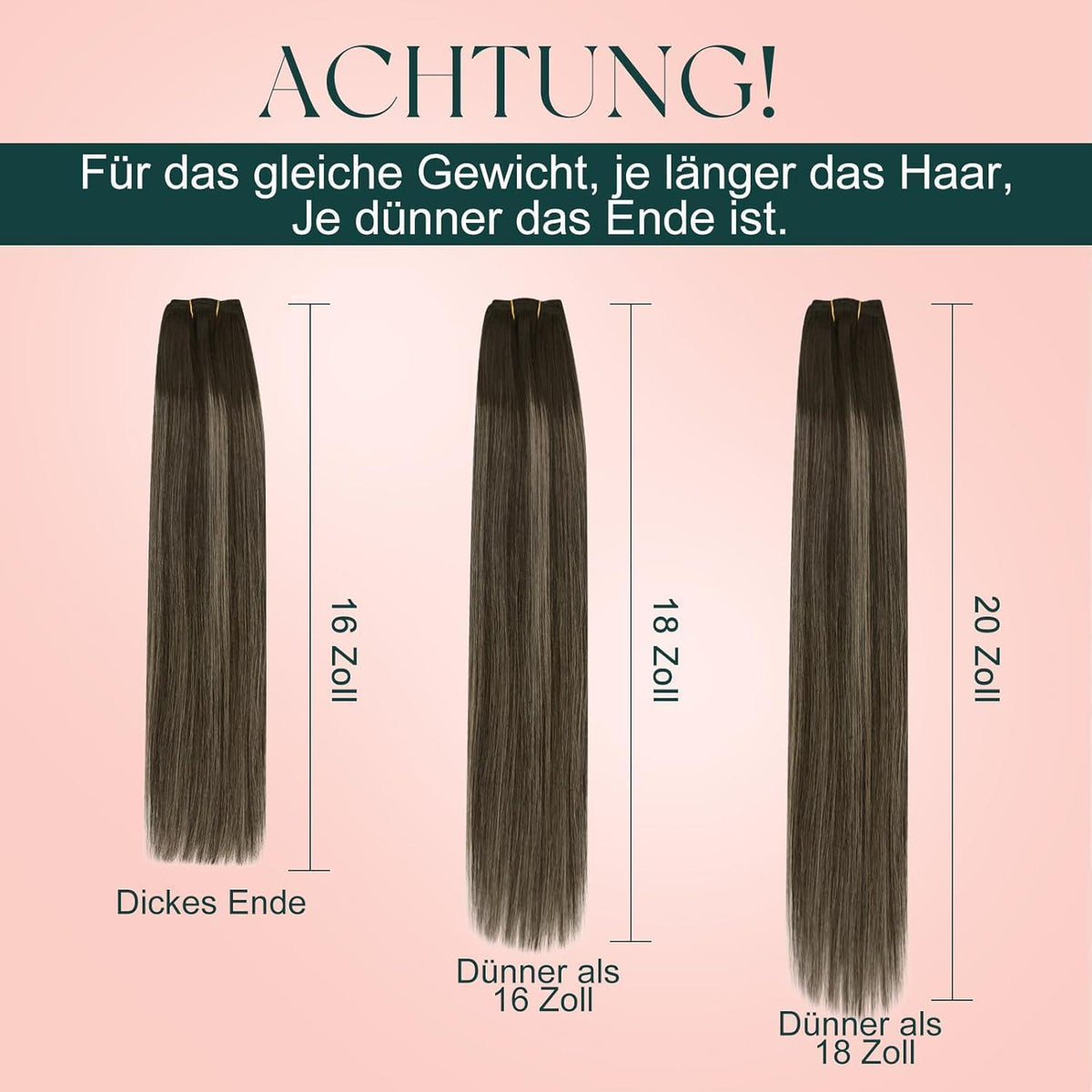 Echthaar Tressen Ombre Braun – Remy Haarverlängerung 45cm