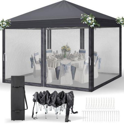 3x3m Gazebo – Wasserdicht, UV-Schutz & Mesh-Seitenteile