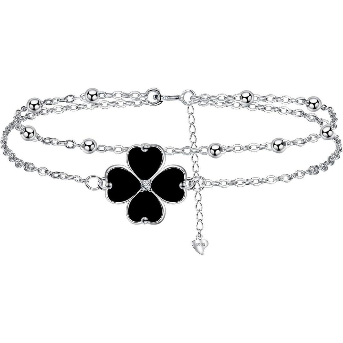 Fußkettchen Silber 925 Damen Verstellbar Kleeblatt Sommer Strand Geschenk