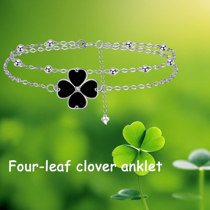 Fußkettchen Silber 925 Damen Verstellbar Kleeblatt Sommer Strand Geschenk