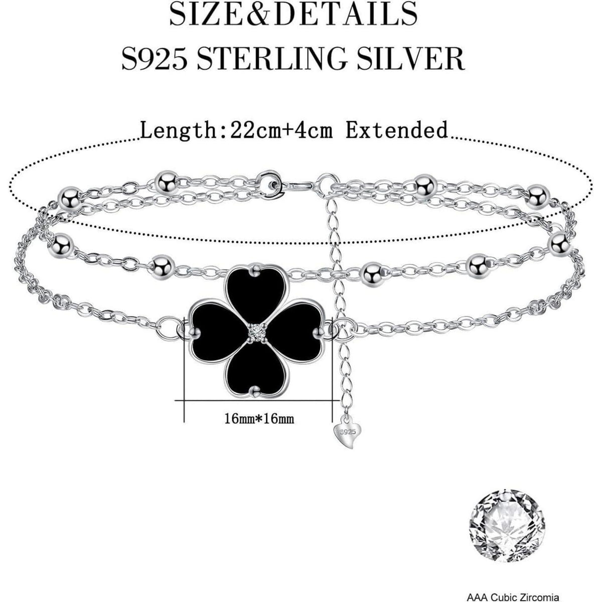 Fußkettchen Silber 925 Damen Verstellbar Kleeblatt Sommer Strand Geschenk