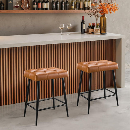 Barhocker 2er Set mit Fußstütze – Braun, Retro Stil