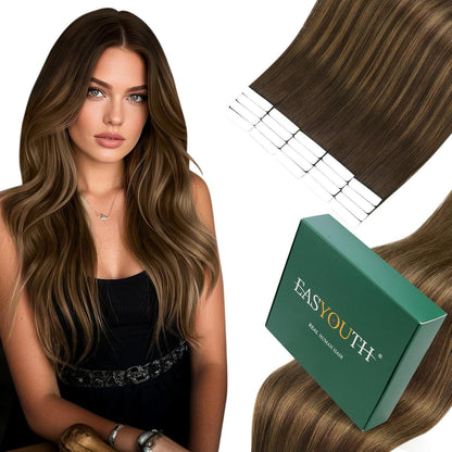 Echthaar Tape-in Extensions Ombre Braun Dunkelbraun