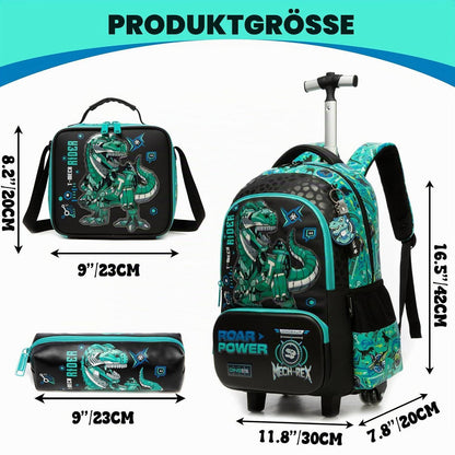 Schultrolley Rucksack Kinder Grün Dinosaurier mit Rollen