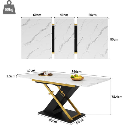Ausziehtisch 120-160x80cm – Esstisch mit goldenen Kreuzbeinen
