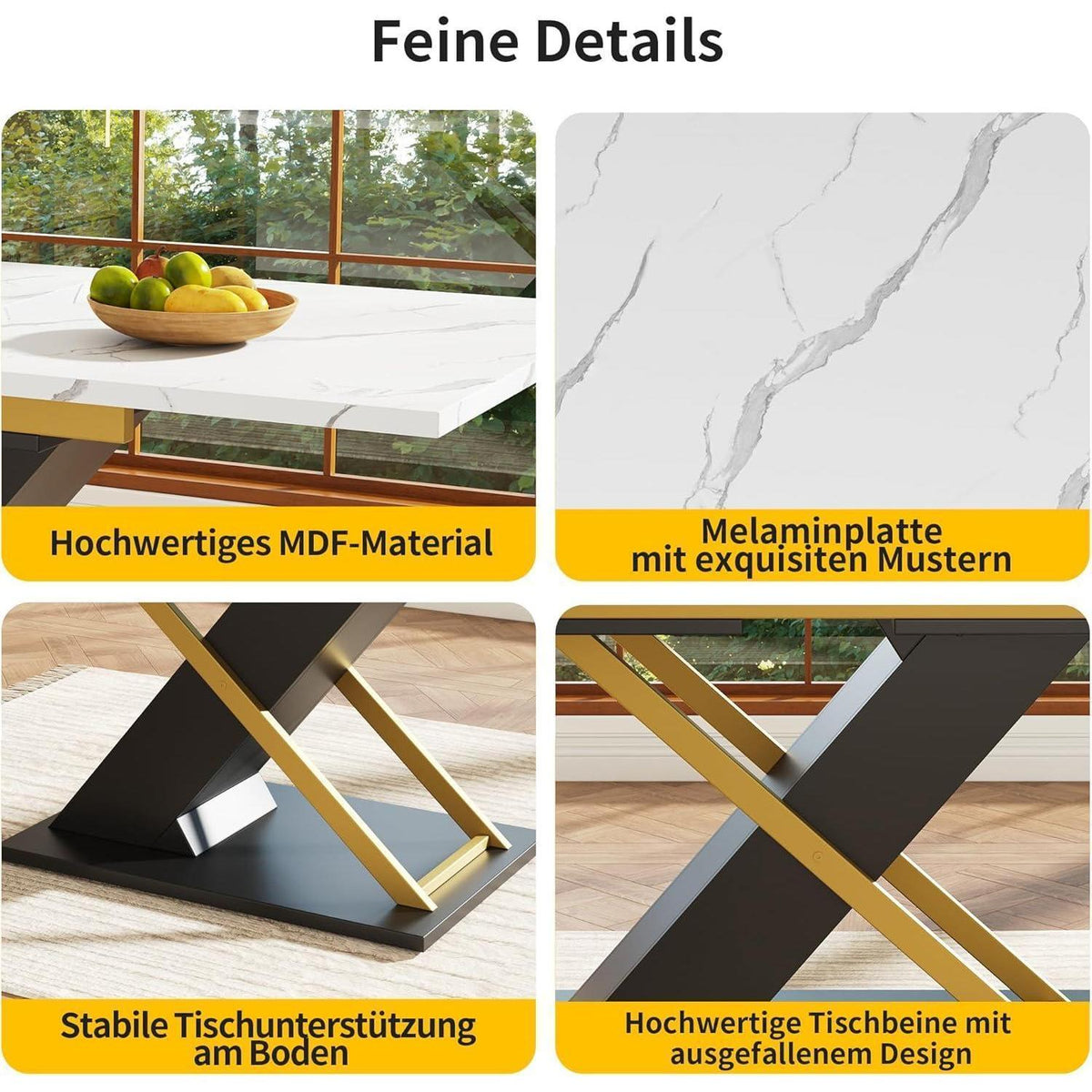 Ausziehtisch 120-160x80cm – Esstisch mit goldenen Kreuzbeinen