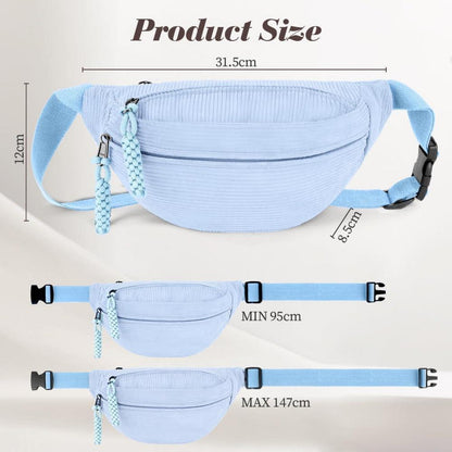 Cord Bauchtasche Damen, Umhängetasche mit großem Fach, Blau