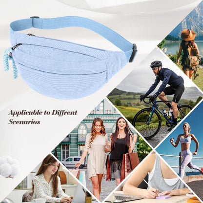 Cord Bauchtasche Damen, Umhängetasche mit großem Fach, Blau