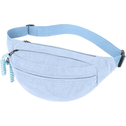 Cord Bauchtasche Damen, Umhängetasche mit großem Fach, Blau