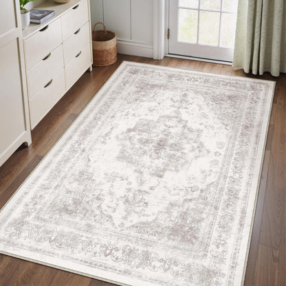 Vintage Grau Teppich 120x180cm Waschbar – Wohnzimmer Teppich