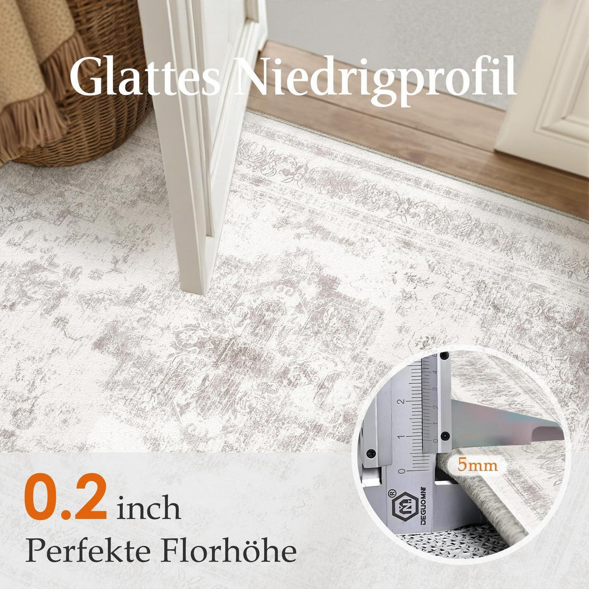 Vintage Grau Teppich 120x180cm Waschbar – Wohnzimmer Teppich