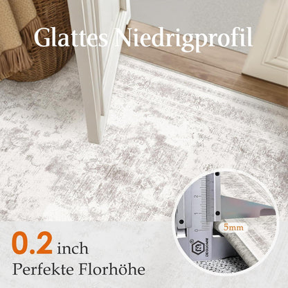 Vintage Grau Teppich 120x180cm Waschbar – Wohnzimmer Teppich