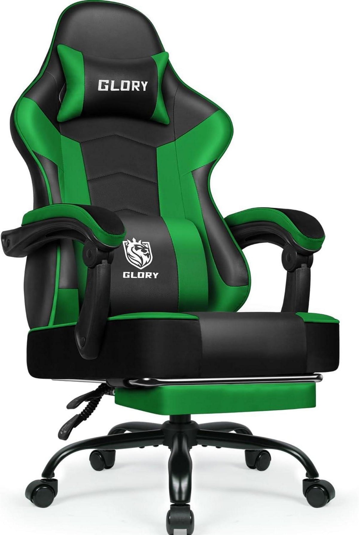 Ergonomischer Gaming Stuhl mit Teleskopischer Fußstütze - Grün