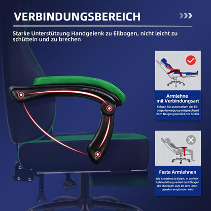 minnouat Gaming Stuhl mit Fußstütze und Lendenstütze, Grün