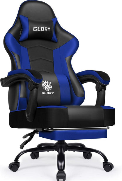 Ergonomischer Gaming Stuhl mit Fußstütze und Kopfstütze