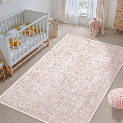 Vintage Teppich Rose 150x210cm – Waschbarer Wohnzimmerteppich