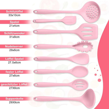 8-teiliges Silikon Küchenhelfer Set Rosa, Hitzebeständig & Spülmaschinenfest