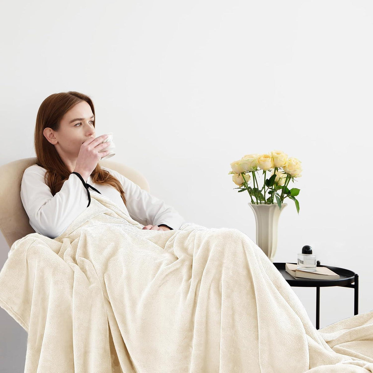 Kuscheldecke 2er Set 150x200 cm Creme Flanell Weich & Warm